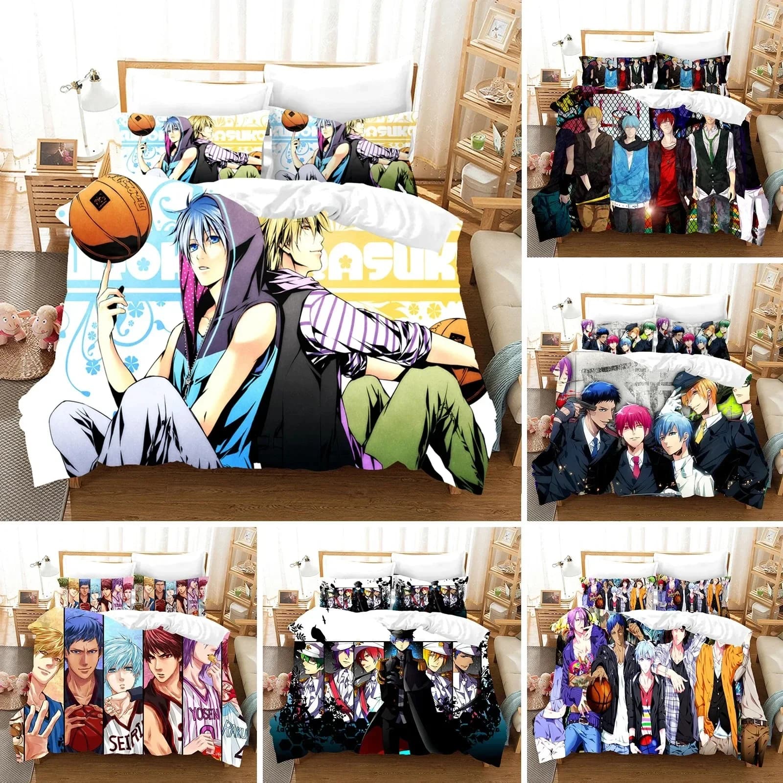 Set di Biancheria da Letto Kurokos Basketball, Copripiumino Anime con Stampa 3D, Set Copripiumino di Lusso, Tessili per la Casa, Misure Queen, King, Singolo, Cartoni Animati per Bambini