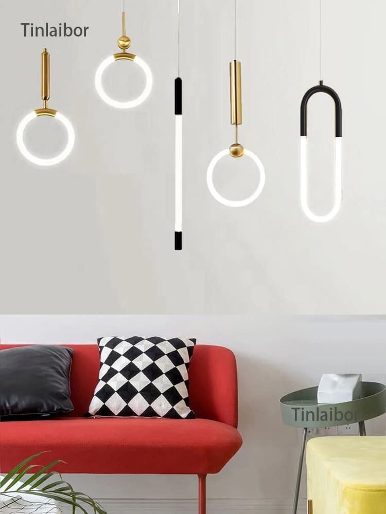 TINLAIBOR Lampada a sospensione a LED in stile nordico minimalista, lampadario artistico da comodino per camera da letto, lampada a sospensione postmoderna di lusso