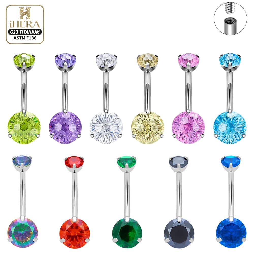 G23 Titanium Internally Threaded Curved Barbell Navel Belly Button Ring Sparkling Cubic Zirconia Body Jewelry Bulk Double Round