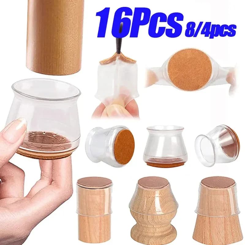 16/4 pezzi protezione per pavimento per gamba di sedia in silicone trasparente con feltro avvolto sgabello da bar sedia gamba mobili gamba piedi copertura di protezione