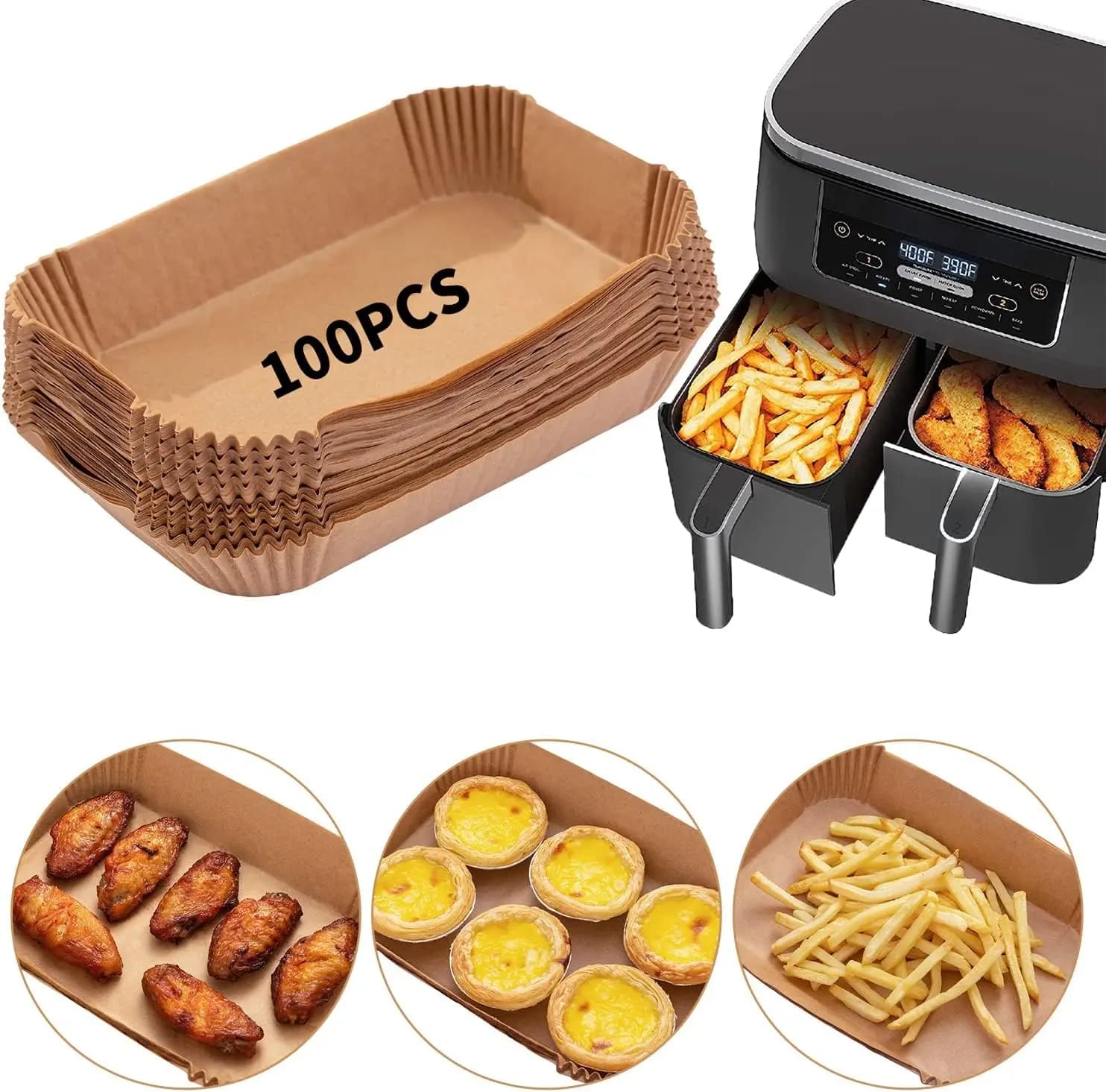 100 Pieces of Paper Oven Disposable for Air Fryer, Paper Oven for Kitchen Accessories (9x6 Inches, Natural)