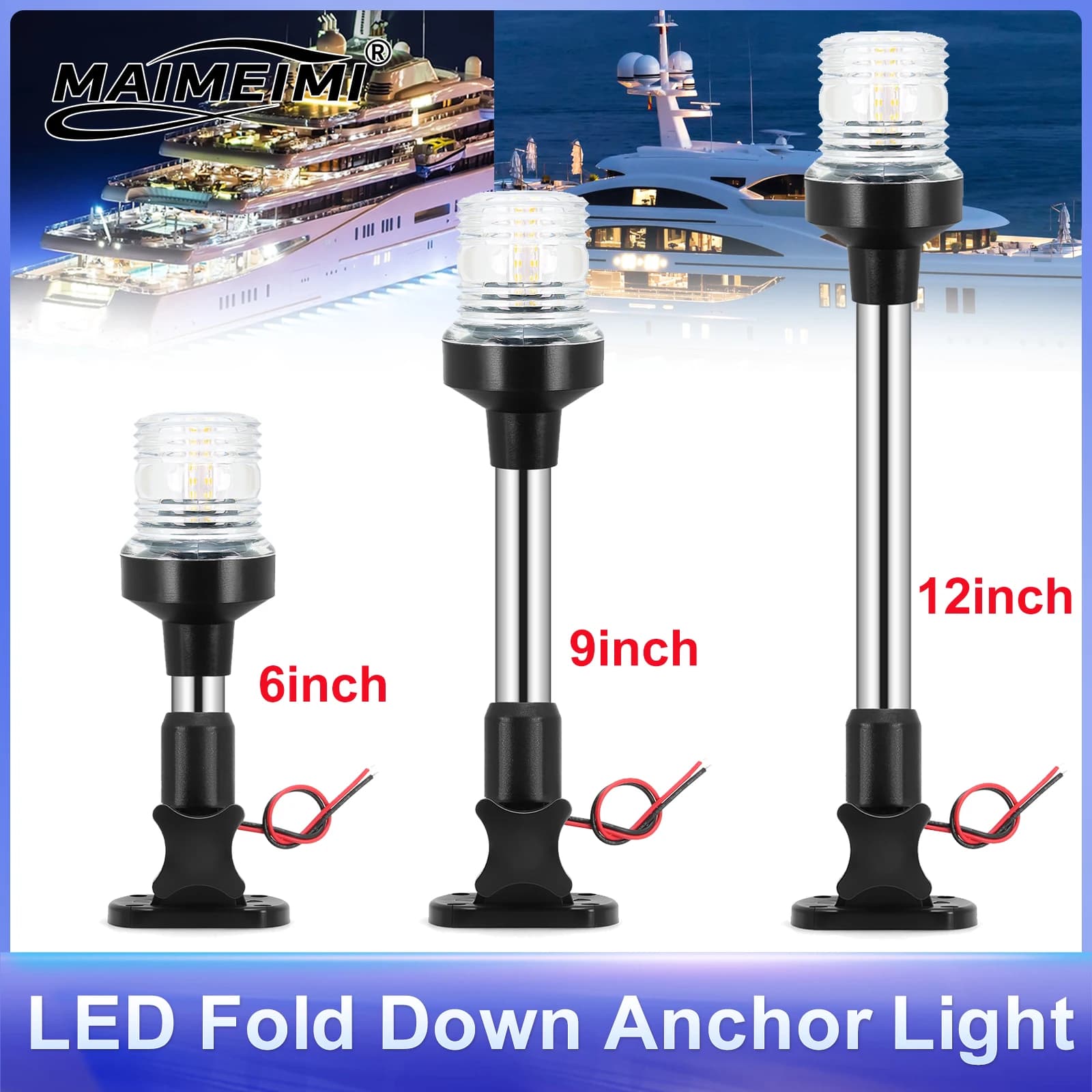 6 pollici 9 pollici 12 pollici LED pieghevole luce di ancoraggio lampada di segnalazione a vela 12-24V luce di navigazione per accessori per yacht per barche marine