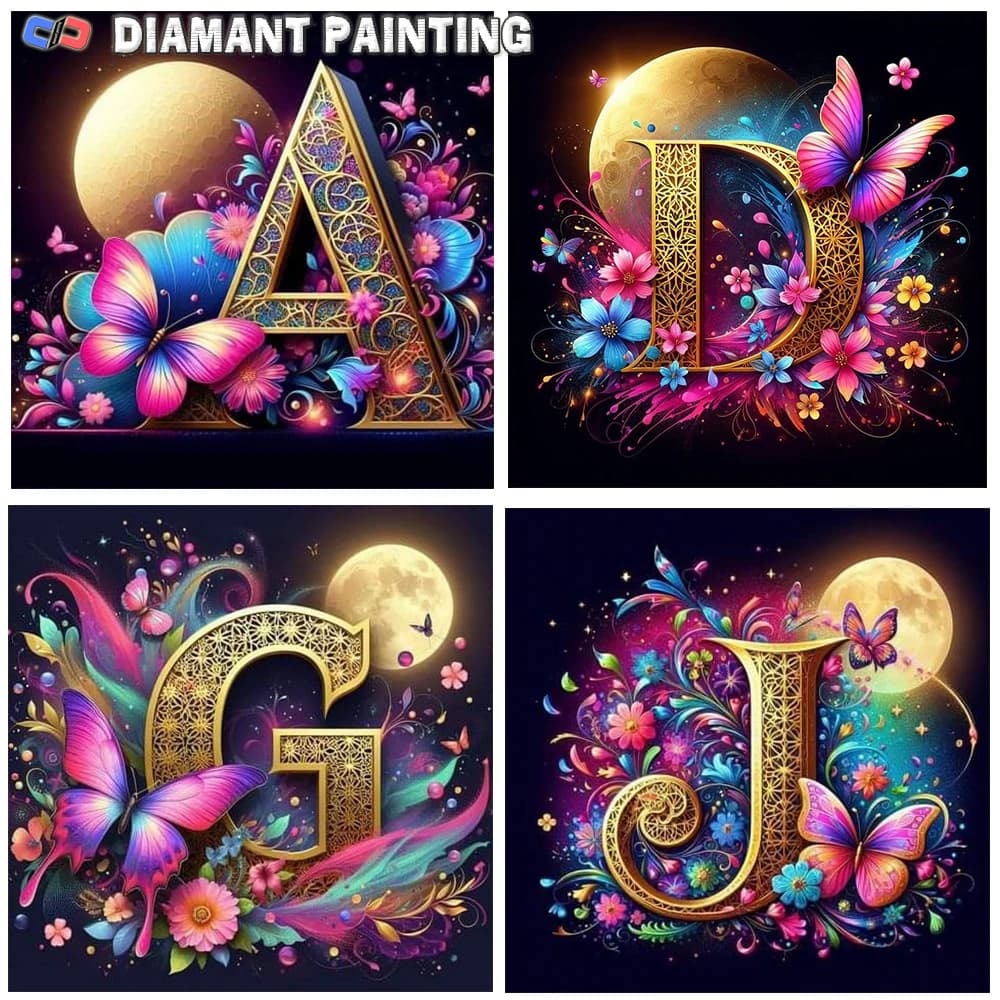 5D DIY Diamond Painting "Letter First Name Butterfly Flower" Embroidery Cross Stitch Full Square/Round Drill Home Decor Gift Art