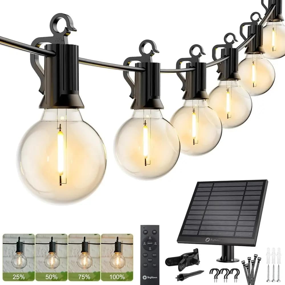 Catena di Luci a Corda da Esterno 58T con Telecomando, Fascette e Ganci, Luci per Patio di Grado Commerciale con 26 Lampadine LED Infrangibili, 3 Livelli di Illuminazione