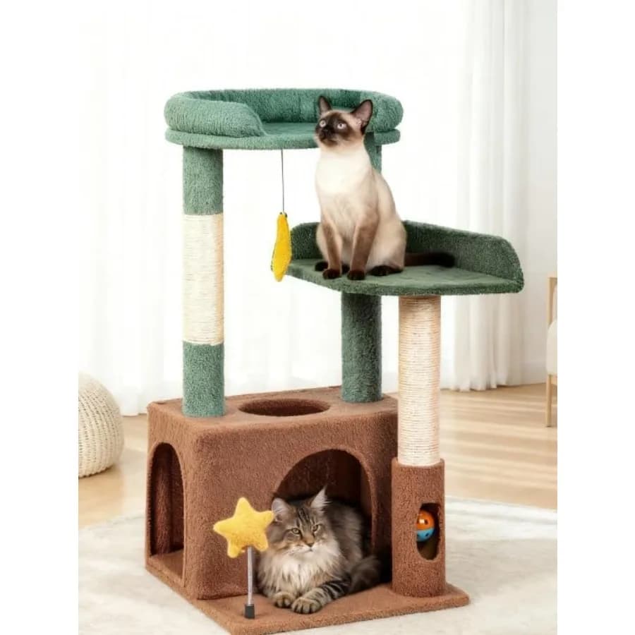 Torre per Gatti da Interno con 31 Elementi, Piattaforma in Peluche, Amaca, Tiragraffi in Sisal e Pallina Pendente - Albero per Gatti Alto e Divertente