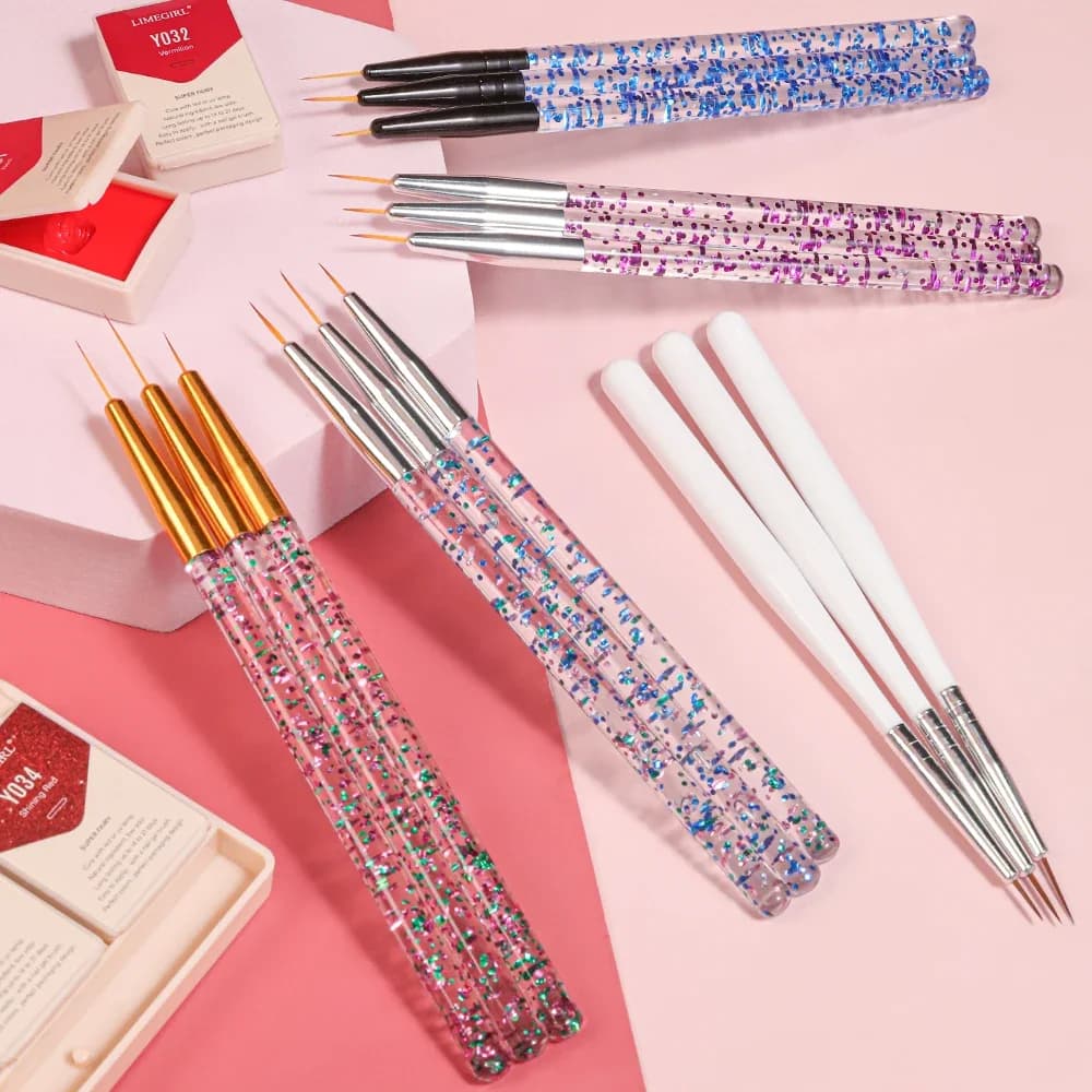 Set di 3 Pennelli per Gel UV per Unghie, Penna per Pittura, Set per Manicure Fai-da-Te, Penna Ultra-Sottile per Disegno, Pennello per Strisce Francesi in Acrilico