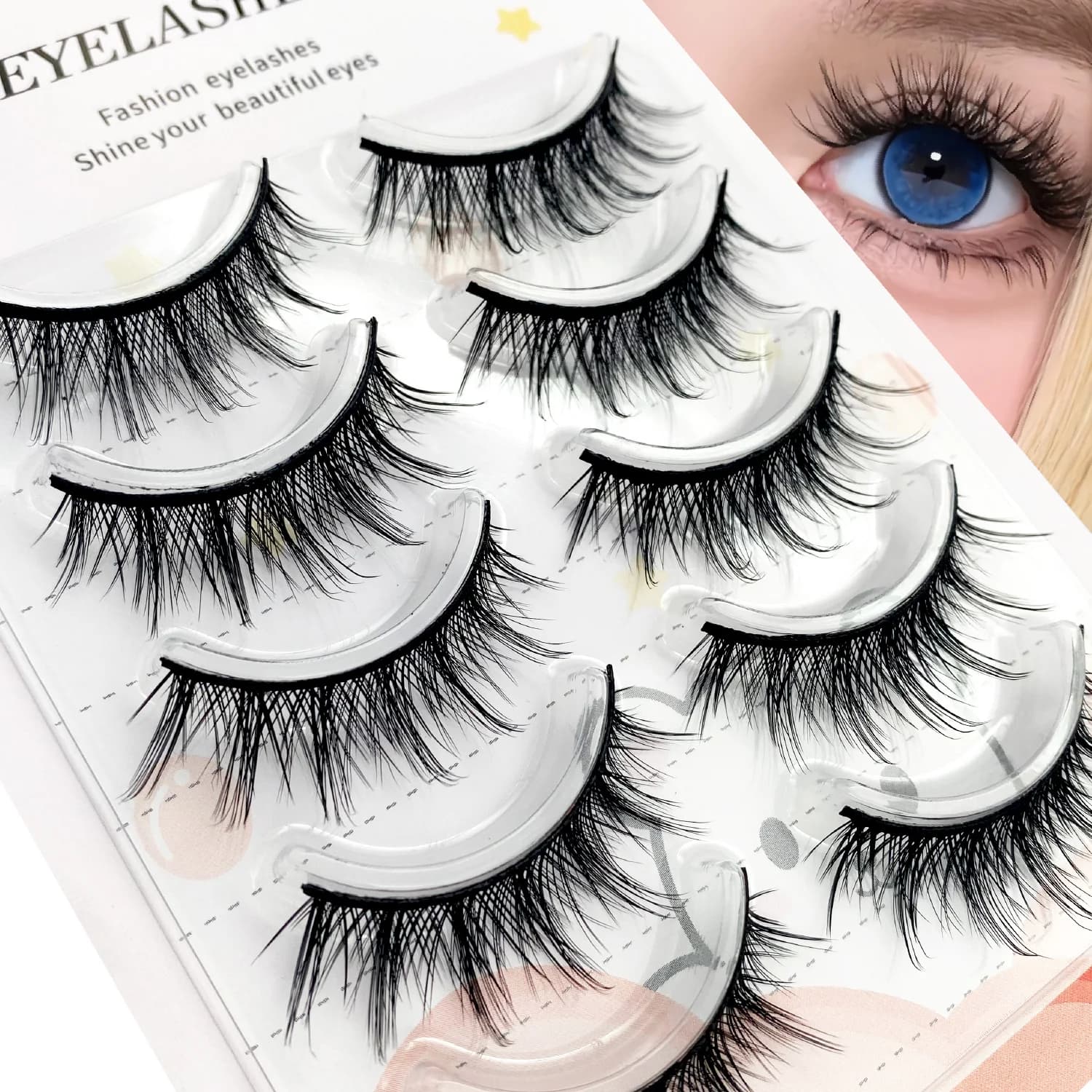 Q&D 5 pairs of DIY eyelash extensions with natural fluffy comic style, thick and slim false eyelashes for eye makeup
