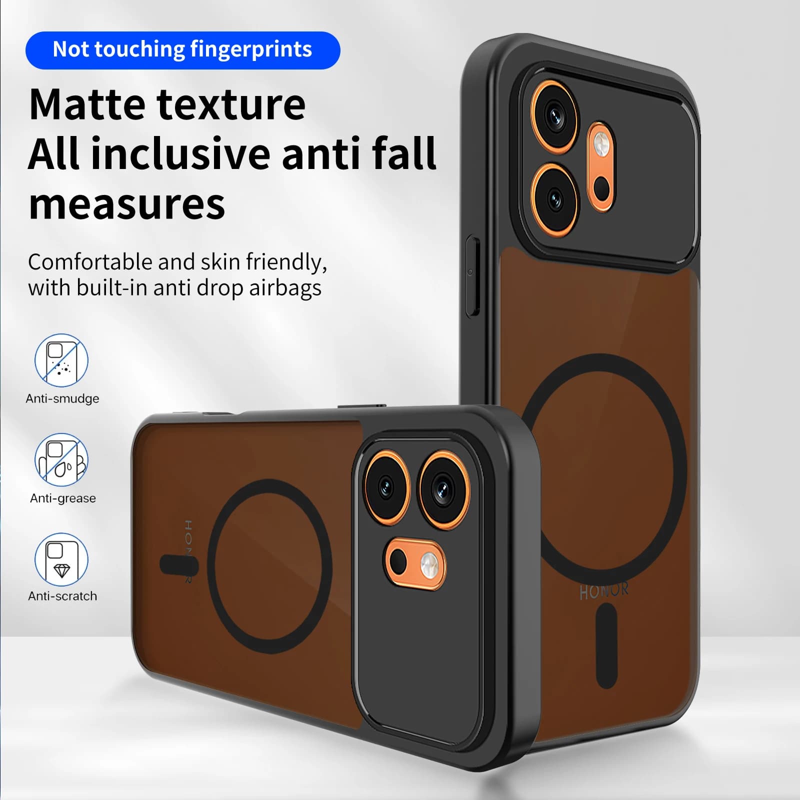 Custodia Magnetica Nera Opaca per Honor 600 Pro e 600 Global con Protezione Lente Fotocamera e Ricarica Wireless, Cover Posteriore Bumper