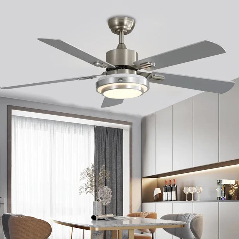 Luci moderne per ventilatore da soffitto in acciaio inossidabile con luci per ventilatore da ristorante, attenuazione remota, lampade a sospensione silenziose a risparmio energetico