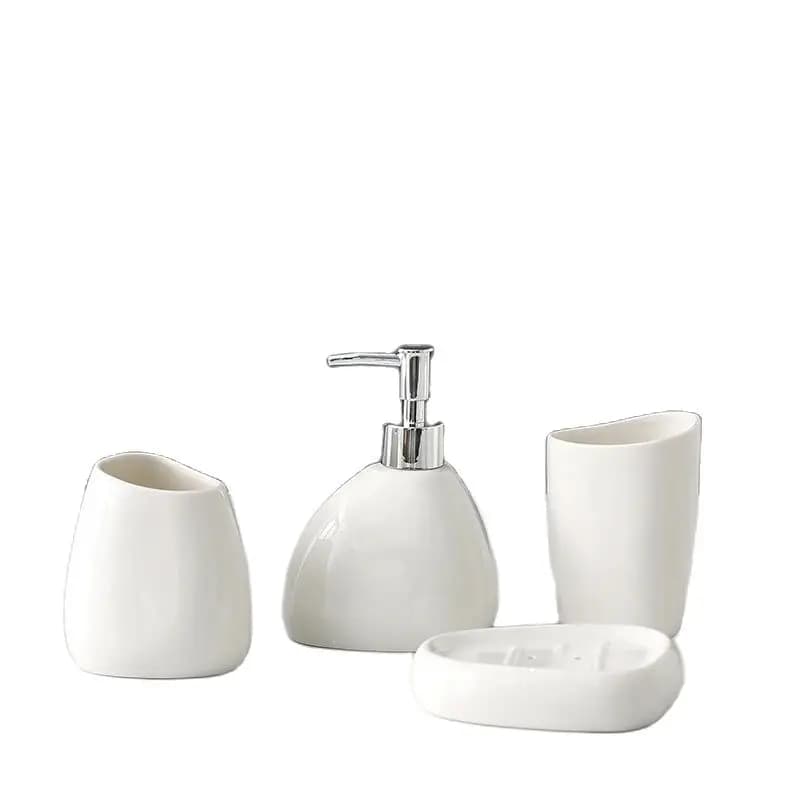 Set da bagno in ceramica bianca Set da bagno accessori da toeletta Set da 5 pezzi bottiglia per lozione tazza per bocca Dispenser per portasapone