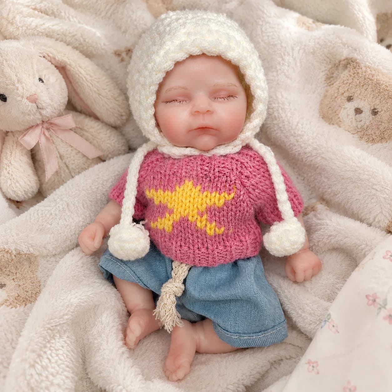 6 Inch Peaches Full Body Silicone Reborn Doll Hand Painted Waterproof Lifelike Collectible Art Ornament for Holiday Birthday Gif