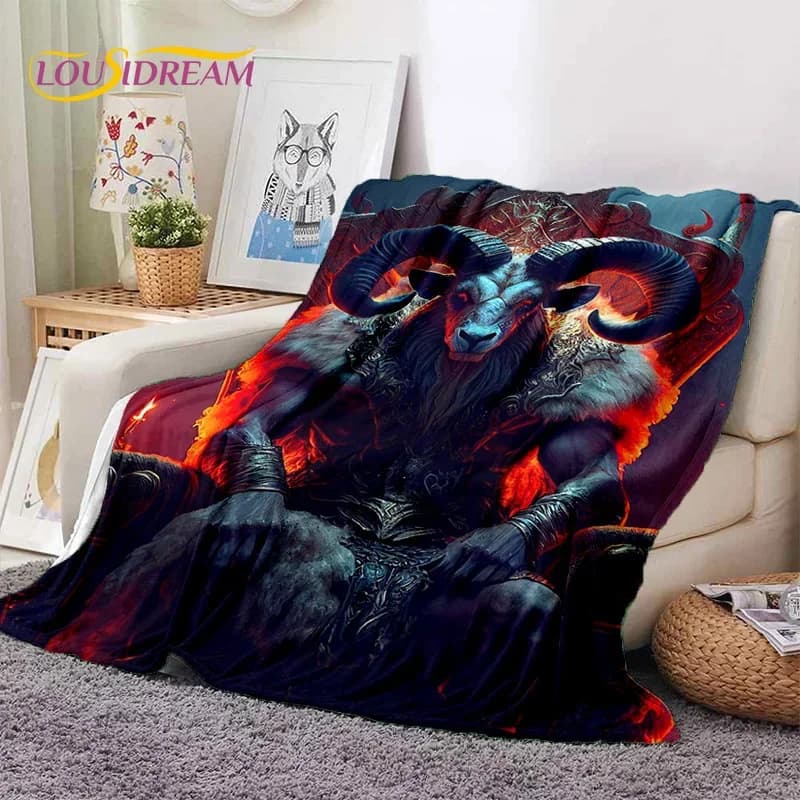 Flannel Blanket Mythical Ram Beast Art Print Soft Cozy Bed Sofa Throw Cover