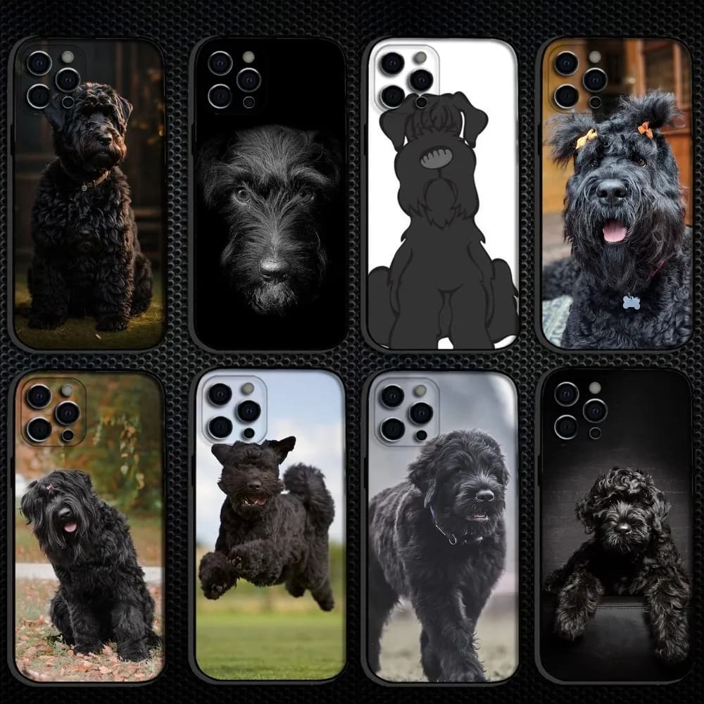 Cute Black Russian Terrier Phone Case For iPhone 16,15,14,13,12,11 Plus,Pro Max, Soft Silicone Black Cover
