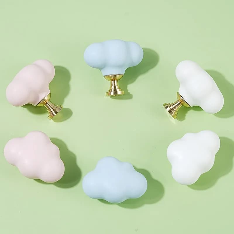 Cute Colorful Matte Ceramic Cloud Knob Simple Pull Handle For Girls Kids Room Wardrobe Cabinet Drawer