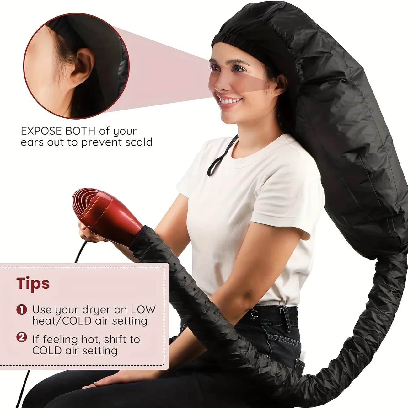 Hair dryer accessory with hood for hood Extra-large adjustable deep conditioning headset Thermal drying head with elastic strap