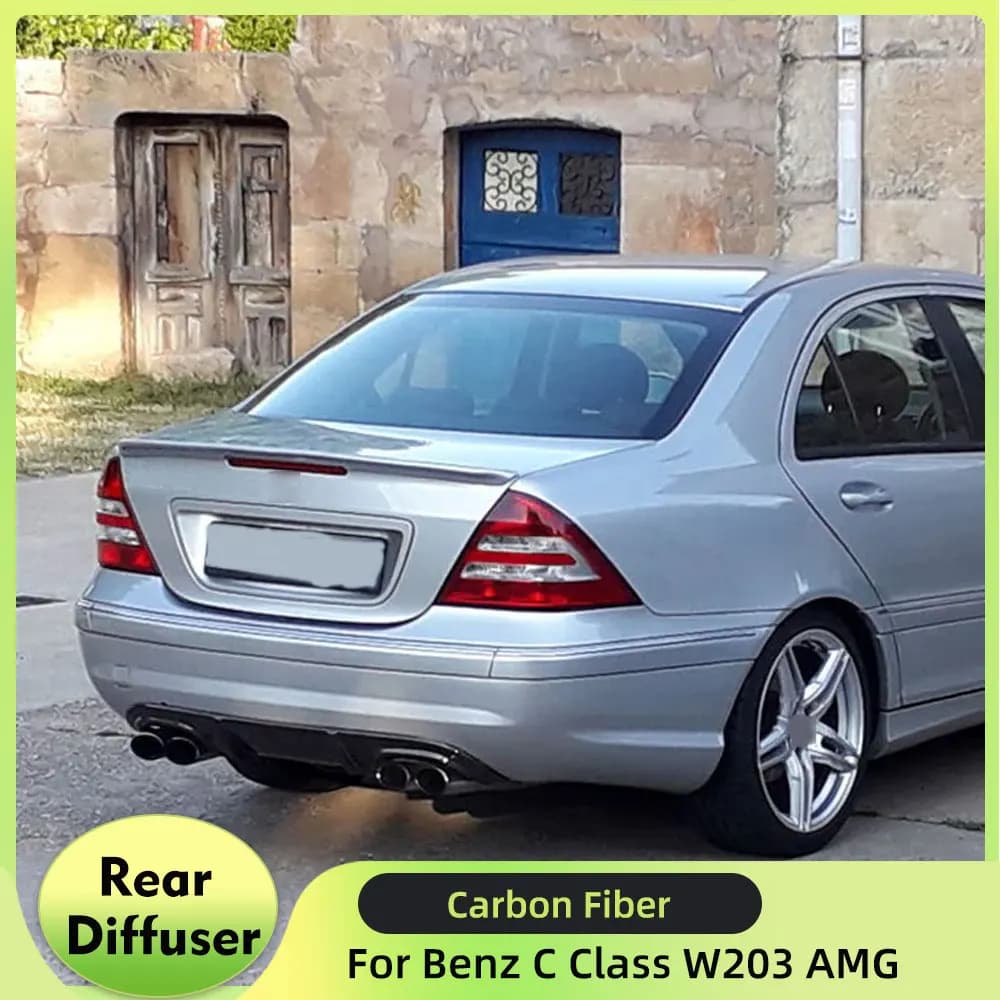 Carbon Fiber Car Rear Bumper Diffuser Lip Spoiler for Mercedes Benz C Class W203 AMG 2005-2007 Rear Diffuser Apron Lip