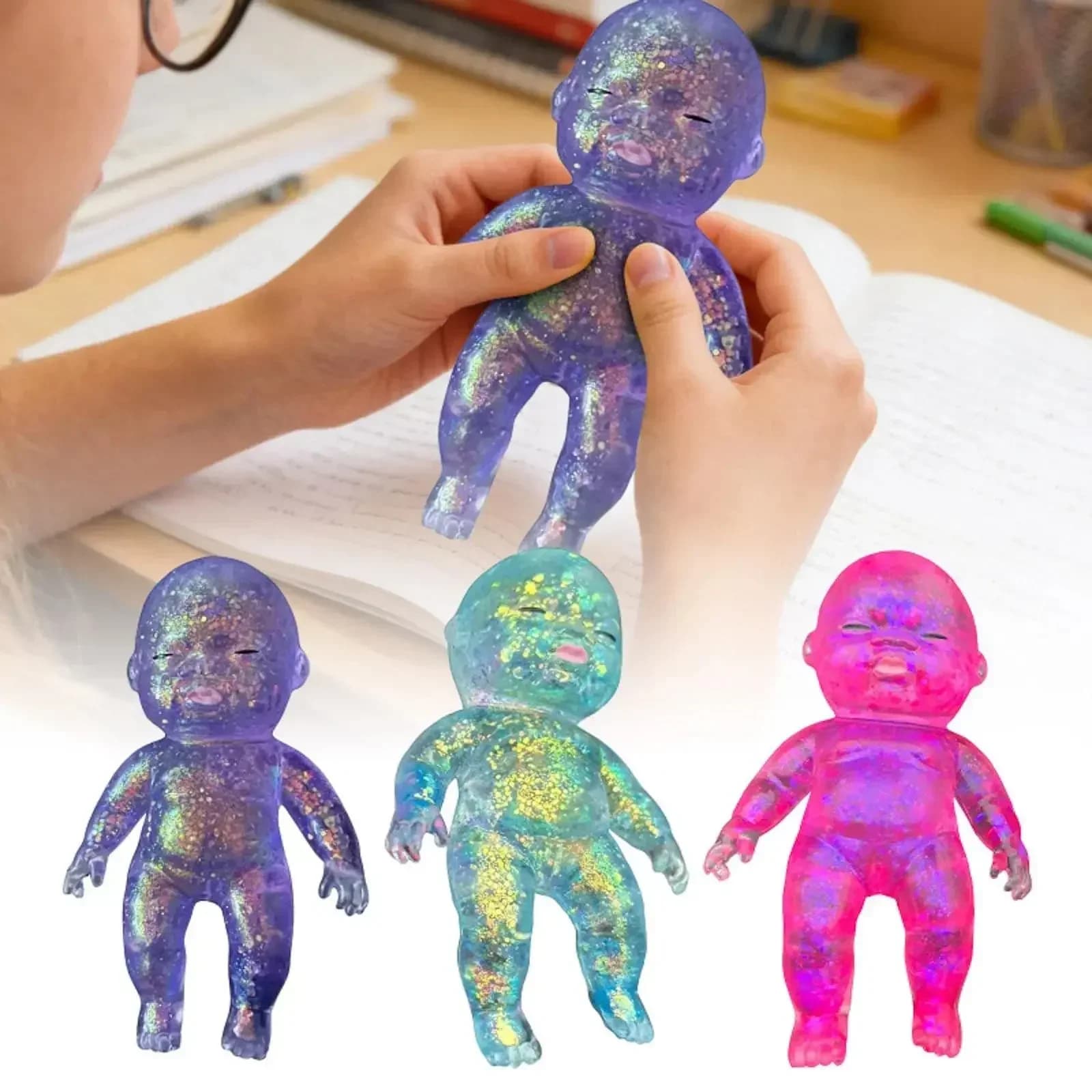 Set di 3 Giocattoli Morbidi in Silicone con Glitter per Bambini: La texture a rimbalzo lento offre una sensazione soddisfacente - perfetti per alleviare lo stress
