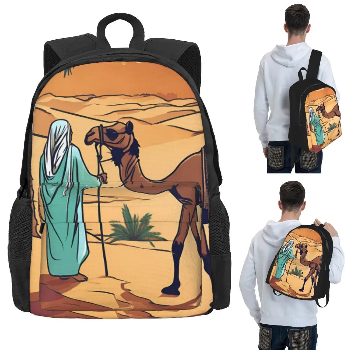 Zaino Namade con motivo cammello per studenti, borsa da scuola, zaino da viaggio per escursioni, per ragazzi e ragazze, borsa a tracolla