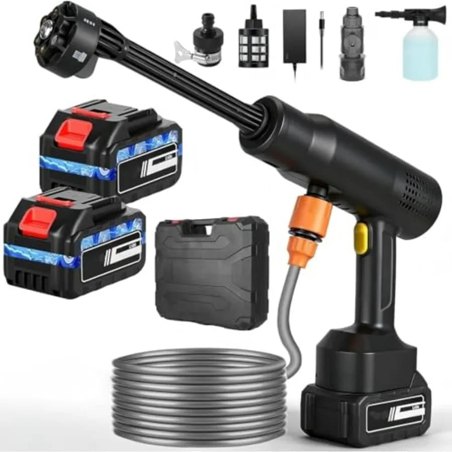 Accessori per la pulizia con idropulitrice portatile: ugello 6-in-1, tubo da 33FT, plastica ABS nera, per la pulizia di auto, giardino, pavimenti e patio.