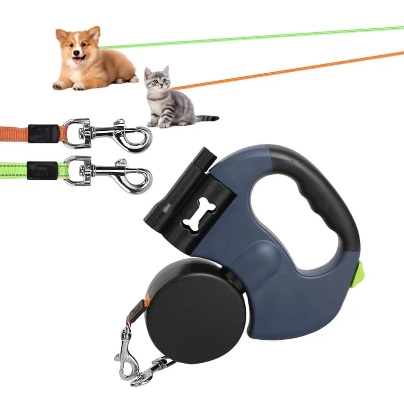 Guinzaglio per cani doppio regolabile con accessorio retrattile leggero e solido per due cani, funzione sostenibile