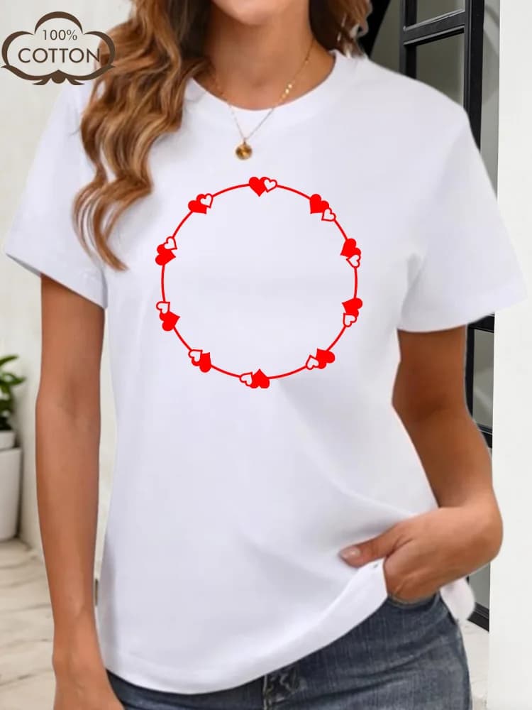T-shirt grafica da donna Amor Revolving 100% cotone girocollo manica corta T-shirt casual estiva alla moda