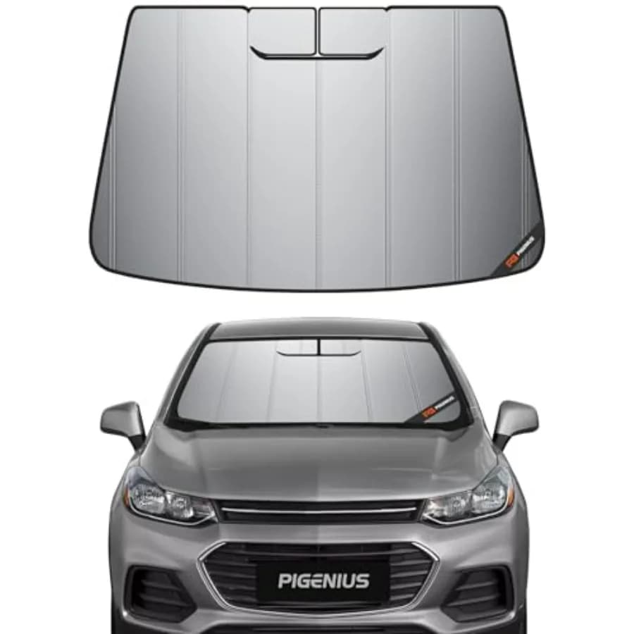 Parasole per parabrezza per Chevy Trax 2017-2022 Gen 1 Facelift LS LT, finitura in pelle grigia premium, blocco raggi UV, pieghevole, personalizzato