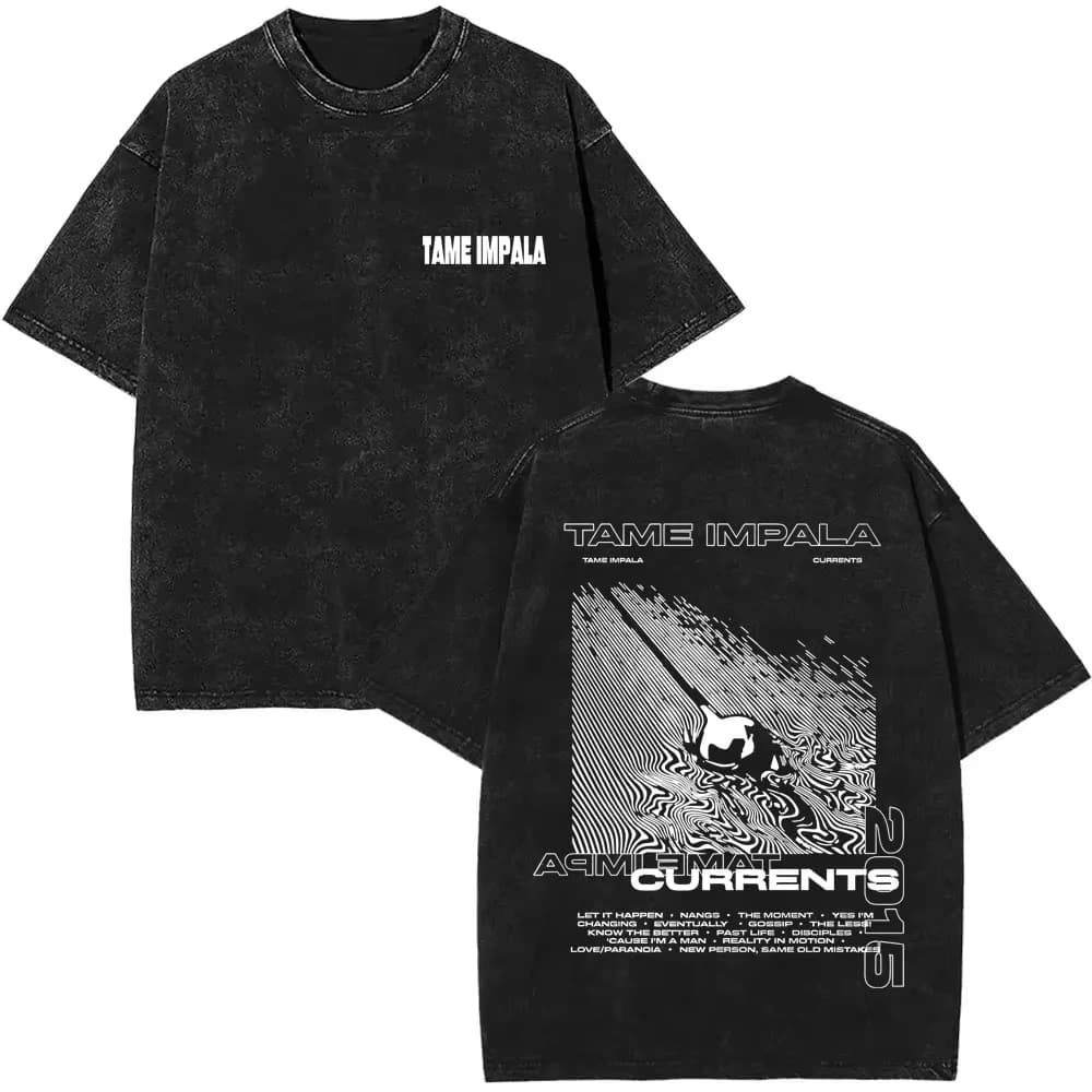 2025 Lavato Vintage Tame Impala Stampa grafica T-shirt Abbigliamento da uomo Pop Rock Band T-shirt Uomo Donna Moda Retro T Shirt