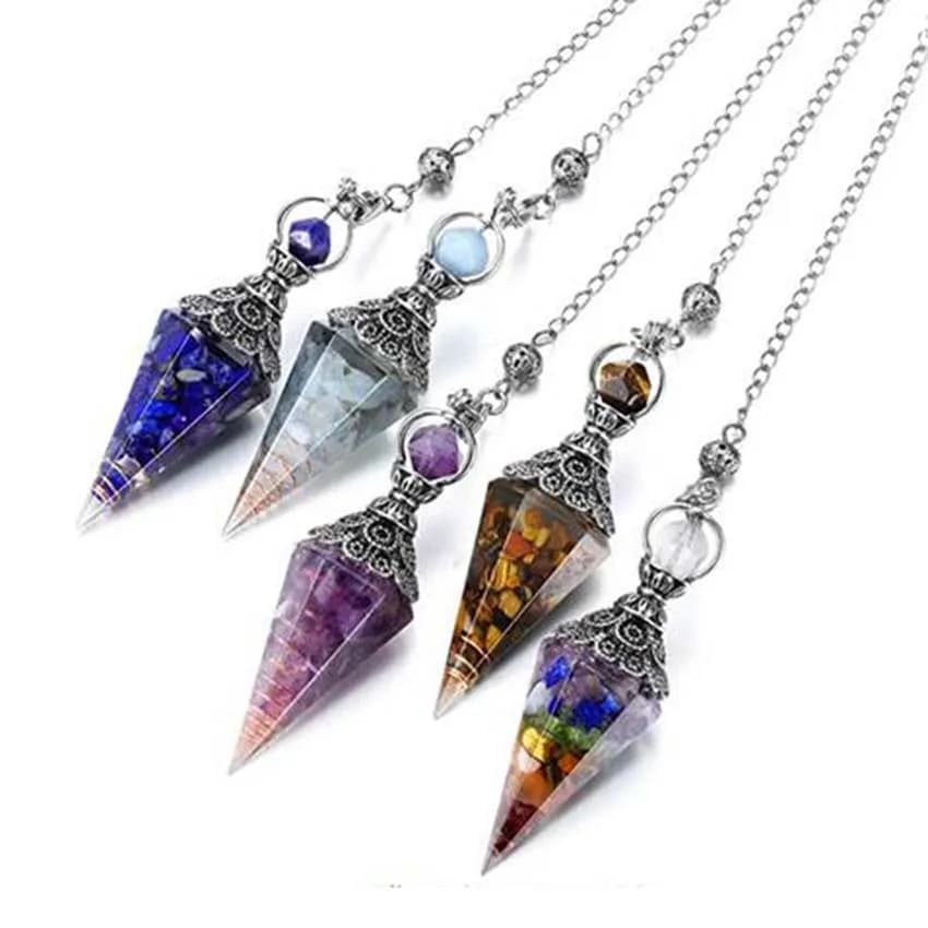 Pendoli in Cristallo Naturale per la Guarigione dei 7 Chakra, per Rabdomanzia e Divinazione, Pendolo in Pietra di Quarzo, Ciondolo Antico Reiki, Amuleto, Gioiello
