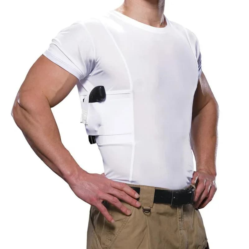 Camicia tattica da uomo con mezze maniche da tiro dell'esercito camicia con fondina da trasporto nascosta da uomo di Design personalizzato con tasche laterali per pistola strato di Base