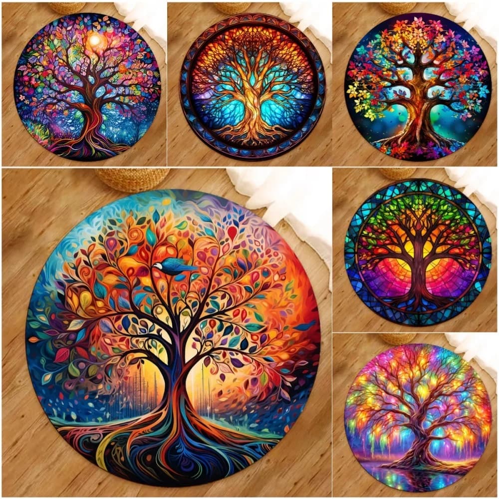 Round Carpets Tree of Life Yoga Mat Nature Mandala Design Wheel Carpet House Living Room Furniture Bedroom Ancient spiritual carpet