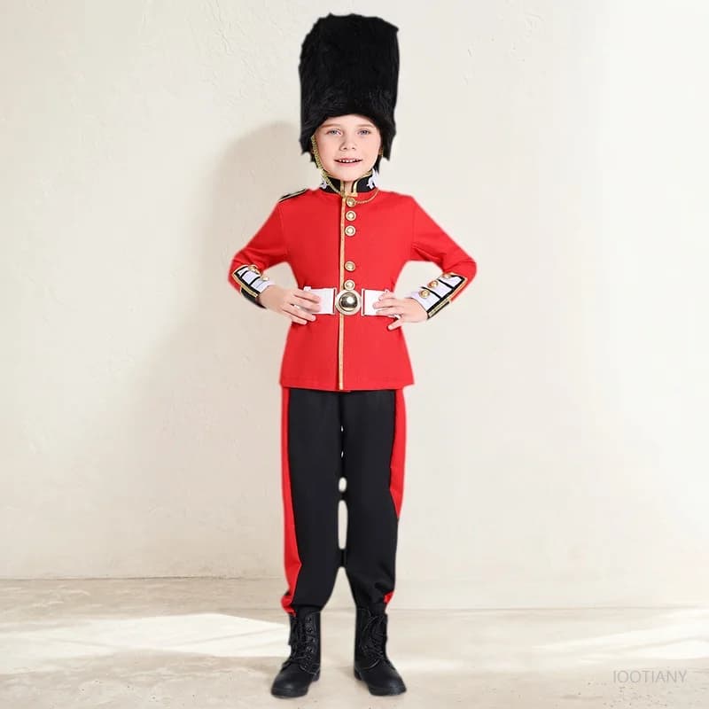 Costume da guardia reale britannica europea per bambini, uomo, costume da guardia della regina, vestire il principe William, soldati, set cosplay di Halloween
