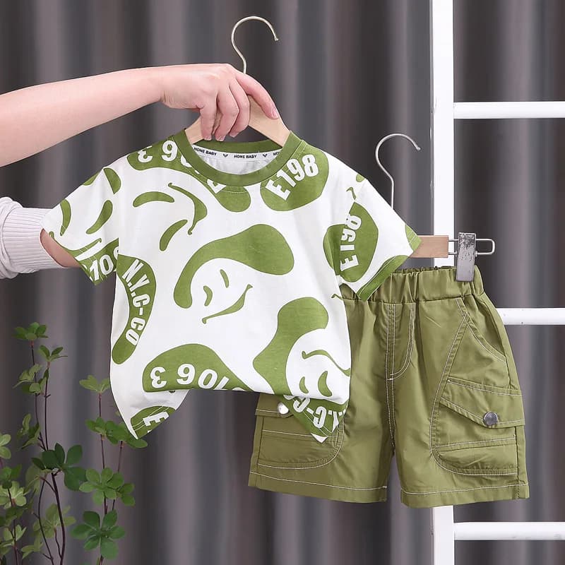 Vestiti estivi per bambini per bambini 2024 moda cartone animato stampato o-collo manica corta t-shirt e pantaloncini ragazzi Boutique abbigliamento Set