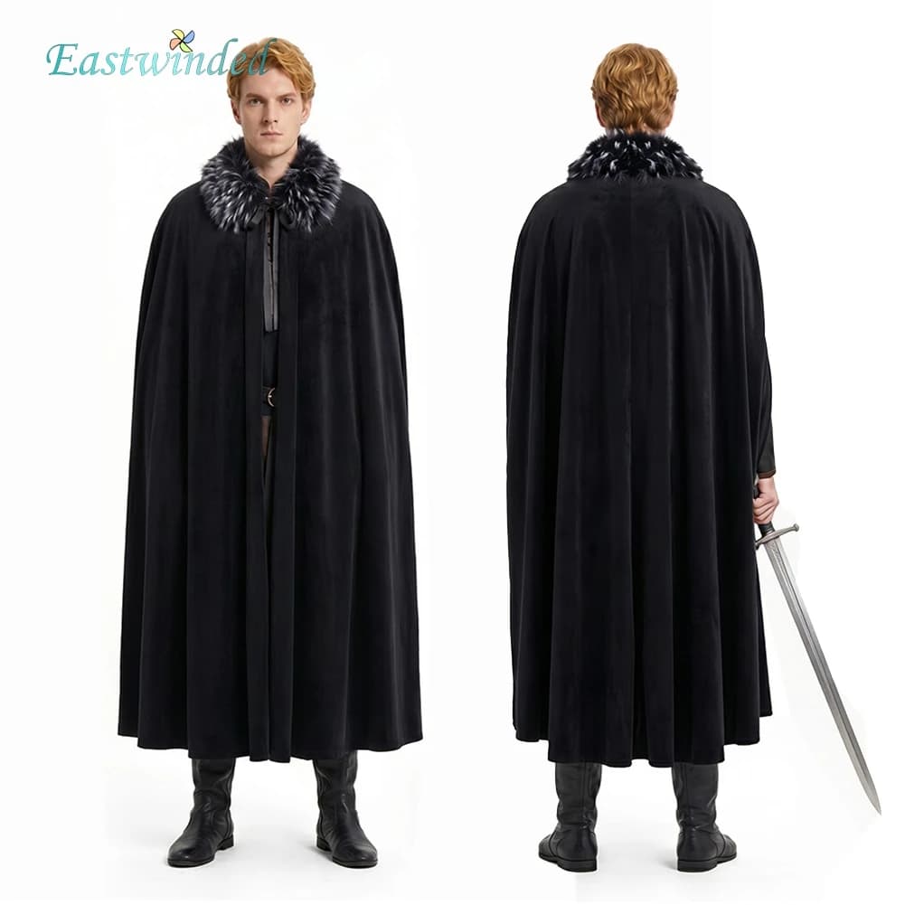 TV Ice With Fire Medieval Knight Jon Cosplay Black Cloak Fur Collar Cape Costume Outfit Uniform Outfits Halloween Carnival Party