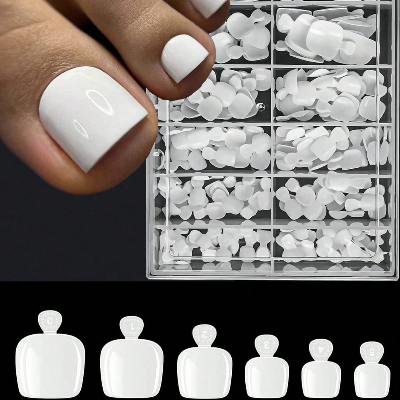 120 pz. Punte per unghie finte per piedi, 12 misure, bianche, copertura completa, unghie finte press-on per estensione e design unghie piedi, per salone e nail art