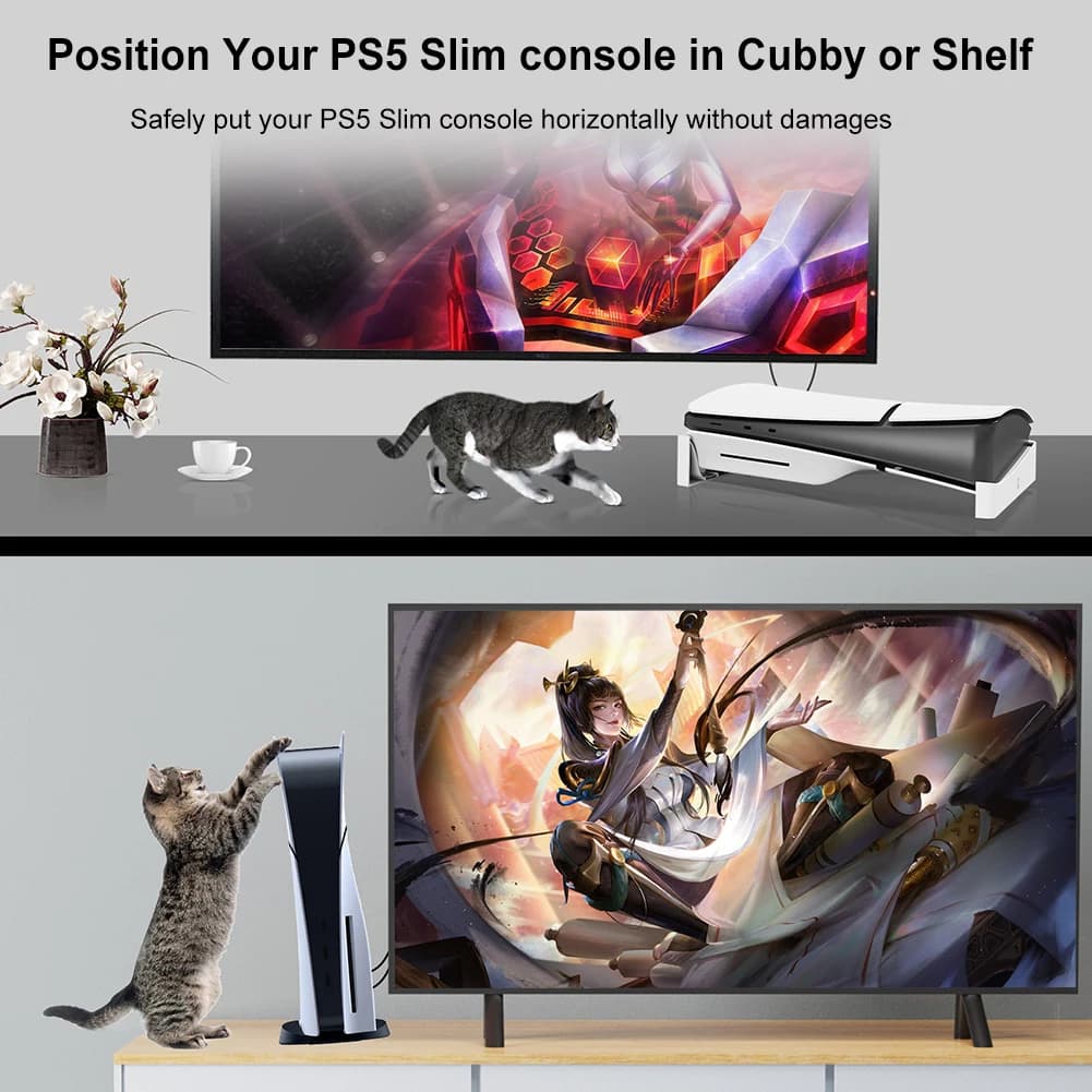Supporto Orizzontale con Base Antiscivolo, Accessori per Console PS5 Slim, Rack Portaoggetti Salvaspazio