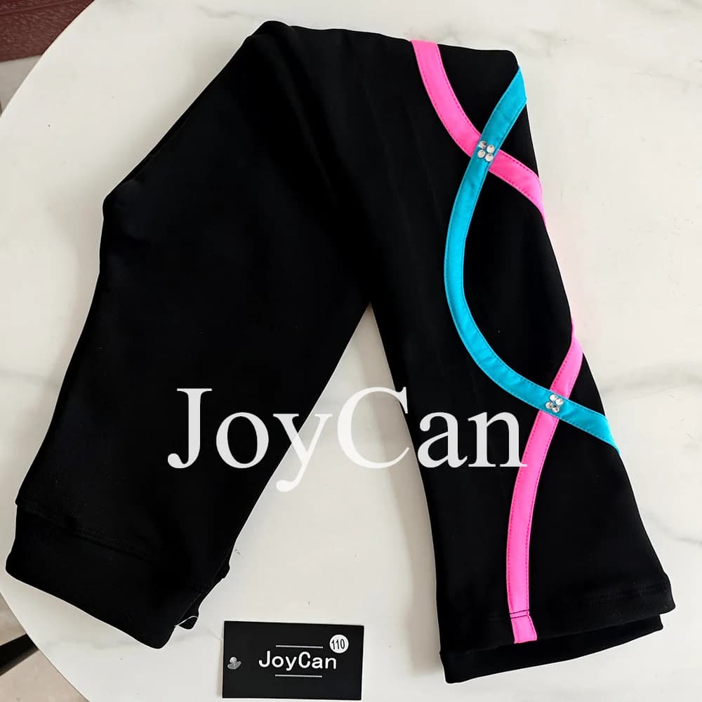 JoyCan Pantaloni da pattinaggio artistico su ghiaccio Ragazze Nero da allenamento con pietre Pratica blu e rosa con pile personalizzato