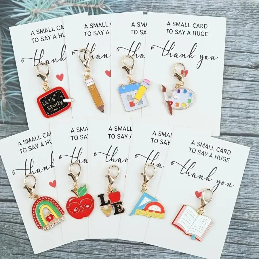 1/5/10/20/50/100pcs Gift for Her/Him s Study Set Keychain, with Thank You Card, Featuring Chalkboard, Thank You Apple, Pencil, B