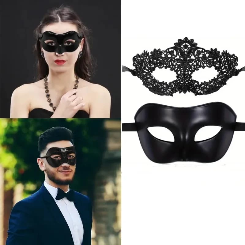 Uomo Donna Masquerade Prom Maschere per occhi neri sexy Coppia Puntelli cosplay veneziano Copricapo per feste di carnevale di Halloween Maschere a mezza faccia