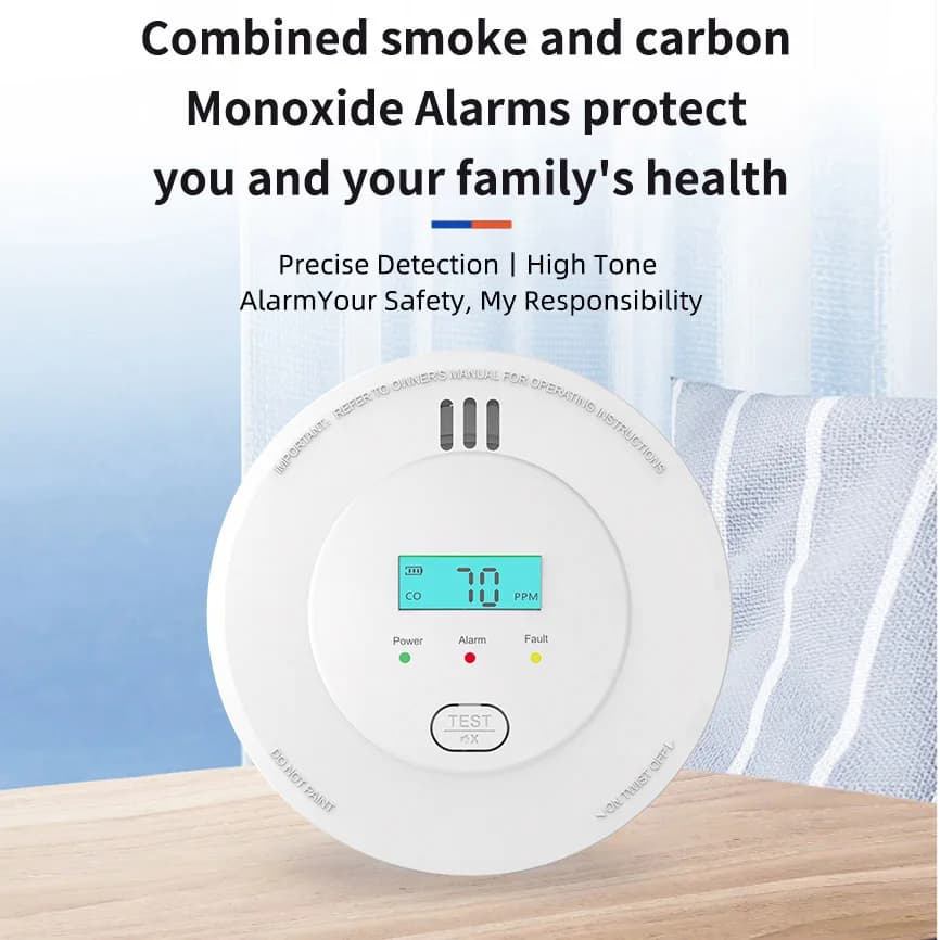 SMARSECUR Batteria da 10 anni 2 in 1 Allarme di fumo CO indipendente Protezione antincendio Rilevatore di fumo Sensore di monossido di carbonio composito
