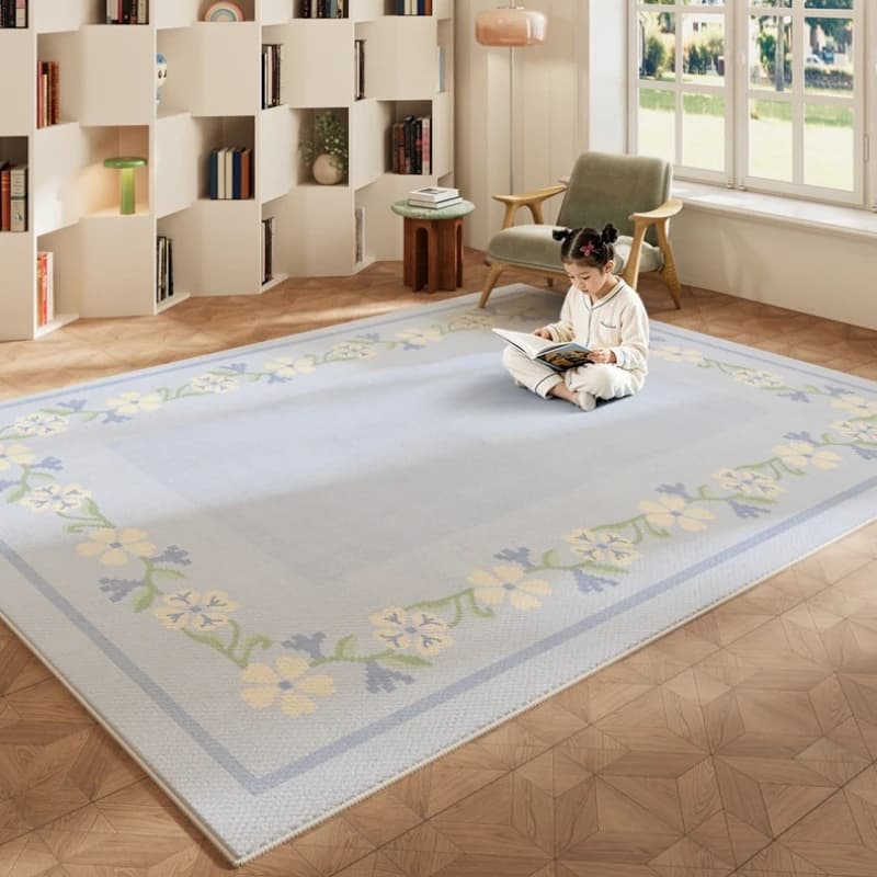 Decorative Carpet Style Living Room Cream with Floral Pattern, Large Bedroom Mat, Thick and Soft Mat, Soft Mat for Studio