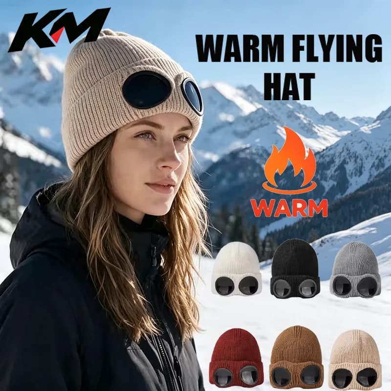 Outdoor Cycling Hats Winter Warm Beanie Hat for Women Men Winter Windproof Glasses Knitted Ski Mask Cap Soft Fleece-lined