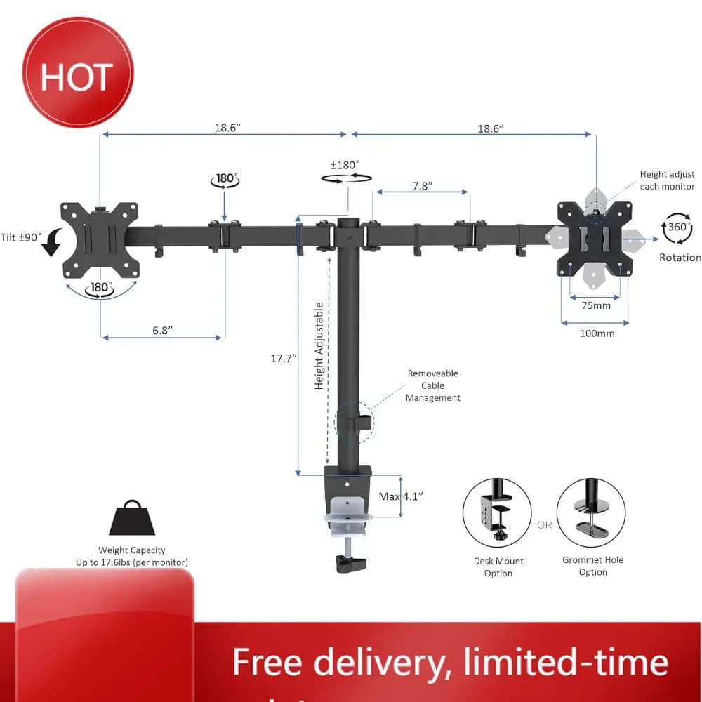 43 inch height adjustable desk converter, very sold, with double monitor support and tablet support - ergonomic desk support adjustable in height