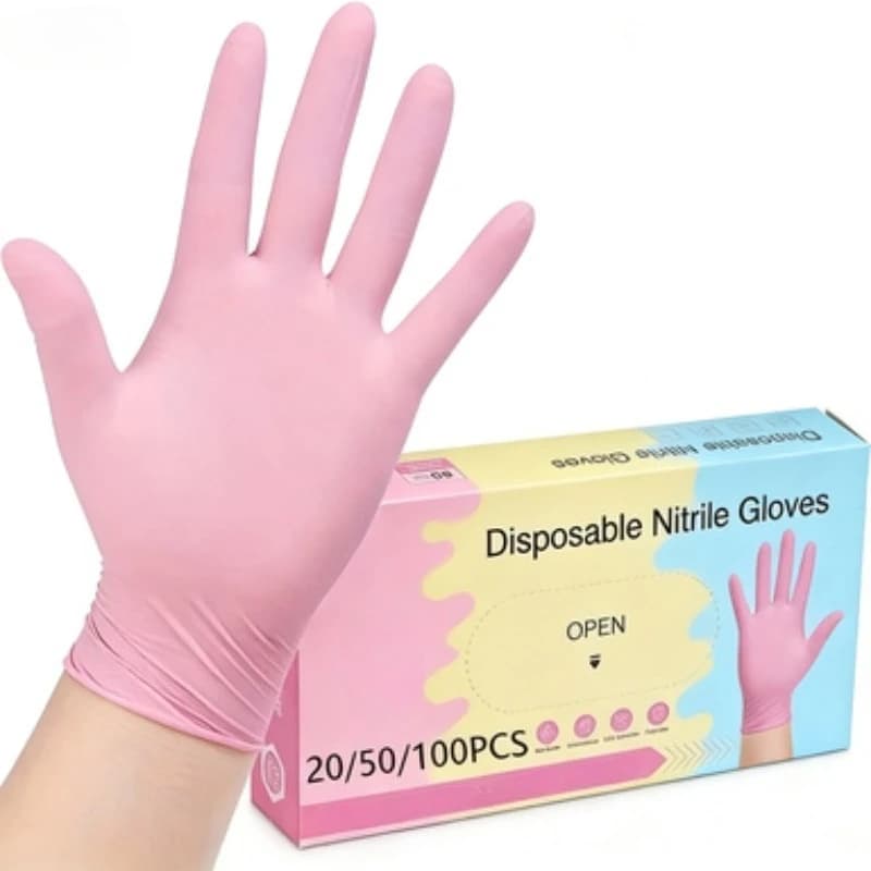 100/50/20 Pezzi Guanti in Nitrile Rosa Chiaro, Guanti Monouso in Nitrile per Pulizia Animali Domestici, Parrucchieri, Nail Art, Pulizie Domestiche