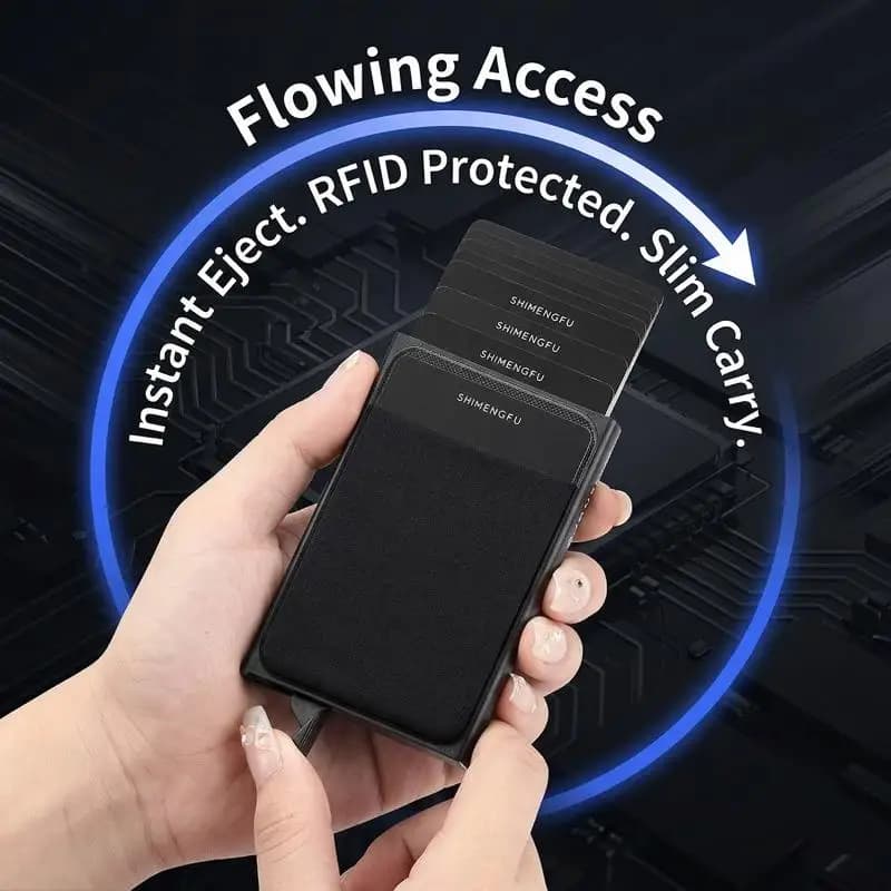 Portafoglio Sottile in Alluminio con Tasca Elastica Posteriore, Porta Carte di Credito e ID, Mini Portafoglio RFID, Custodia Automatica per Carte Bancarie