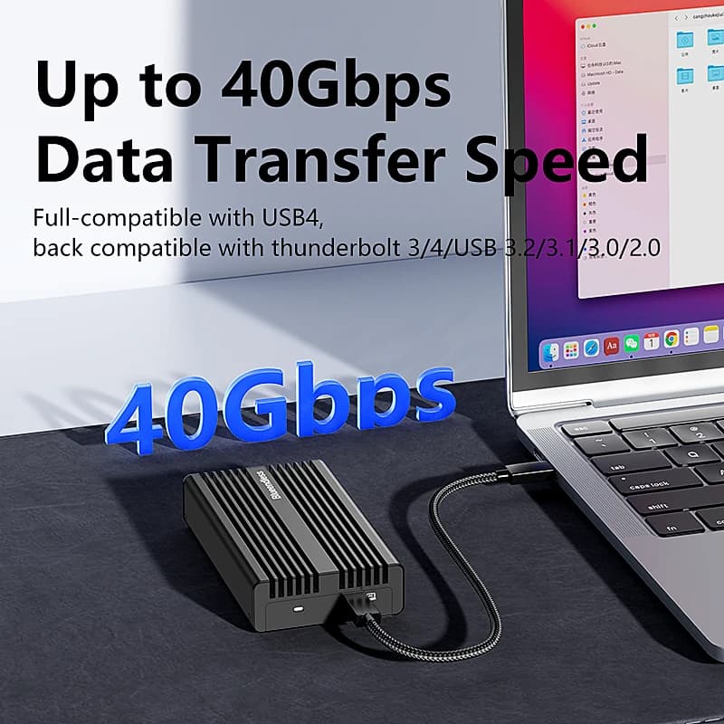 40Gbps NVMe SSD Enclosure USB4.0 PCIe3.0x4 M.2 PCIe SSD Aluminum External Case Compatible with Thunderbolt 3/4