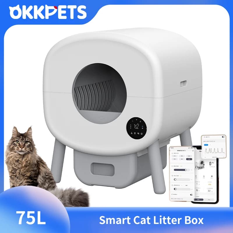OKKPETS Nuovo Design Intelligente Automatico Nessun Rumore APP WIFI Touch Control Ti + Lettiera per gatti autopulente elettrica intelligente
