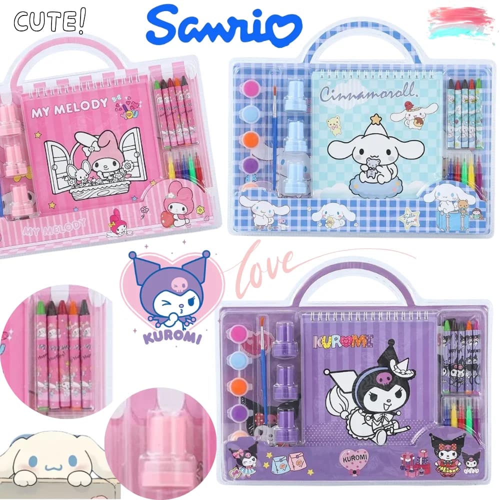@@2026 Nuovo Set Regalo di Cancelleria Sanrio Kuromi My Melody Cinnamoroll Set di Timbri e Disegni per Bambini Set Regalo di Cancelleria per il Ritorno a Scuola