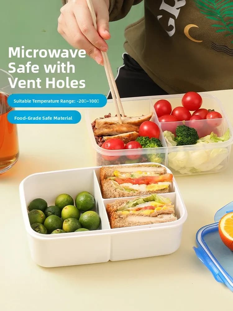 Contenitore Rettangolare in Plastica per Alimenti con Coperchio, per Conservazione Freschezza, Ideale per Microonde e Pranzo, con Scomparti per il Pranzo