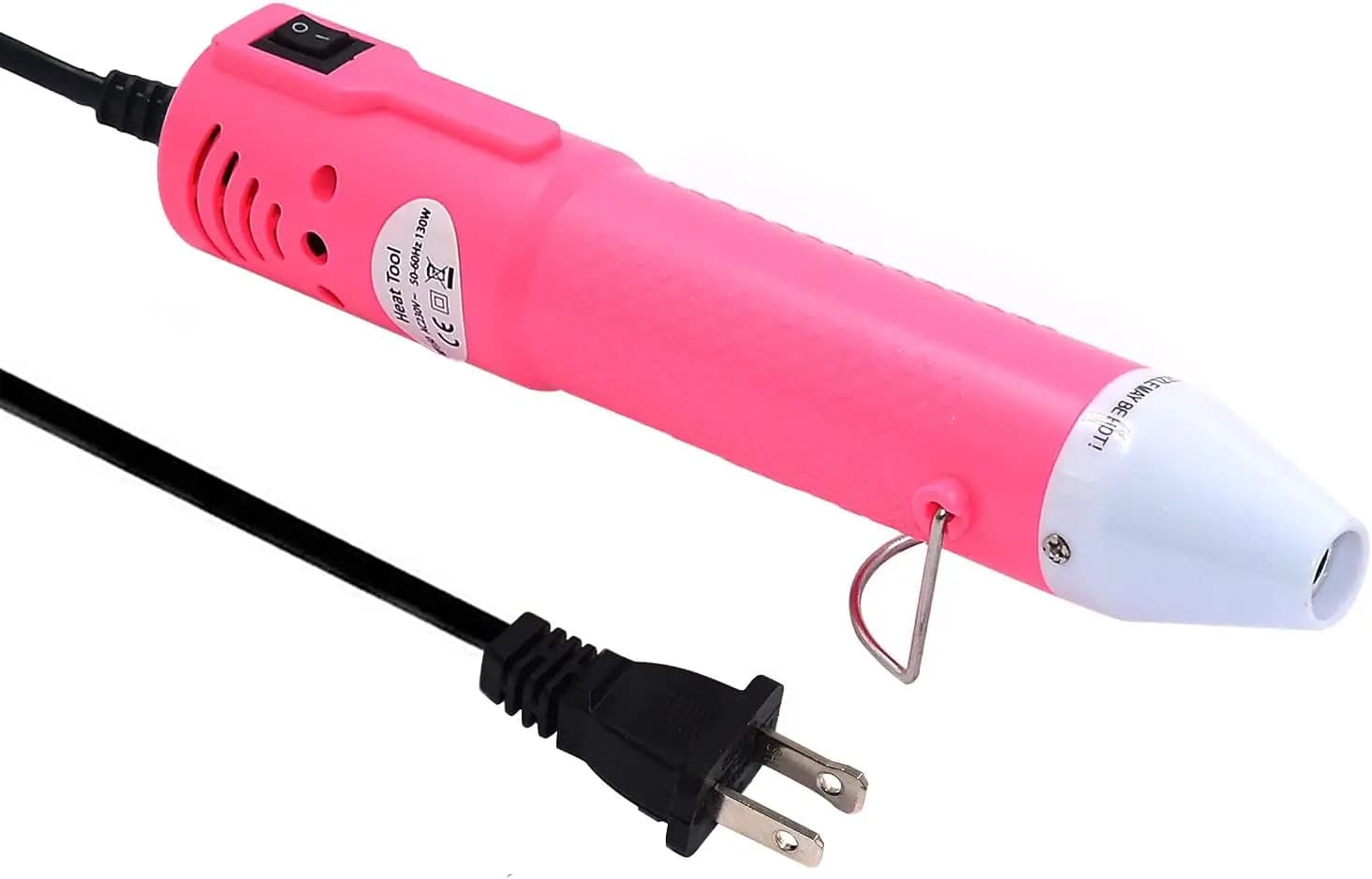 Mini pistola termica per incisione mofa, pistola ad aria calda per artigianato con supporto, ugello riscaldante elettrico multiuso 150W 110V (Rosa, Bianco)