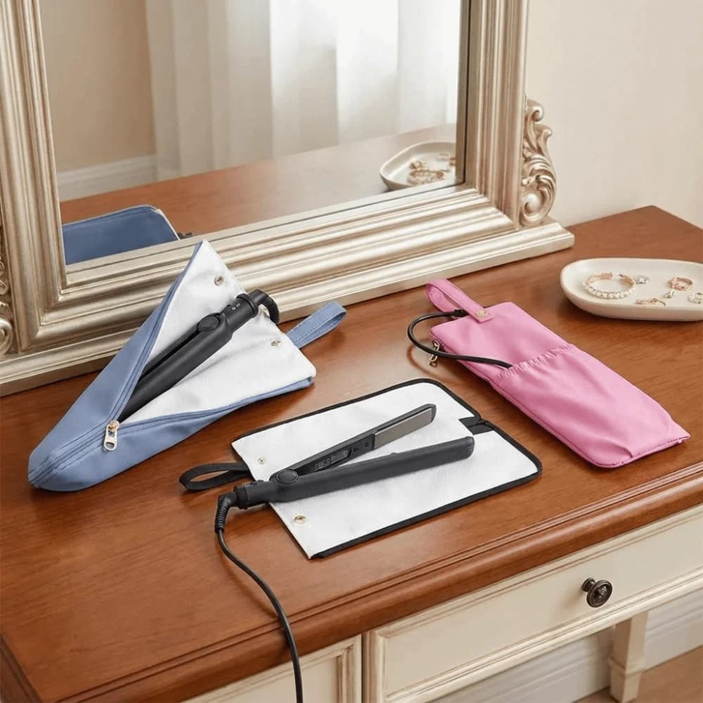 Heat-Resistant Curling Iron Bag Anti-scalding Hanging Straightener Storage Pouch with Zipper Waterproof